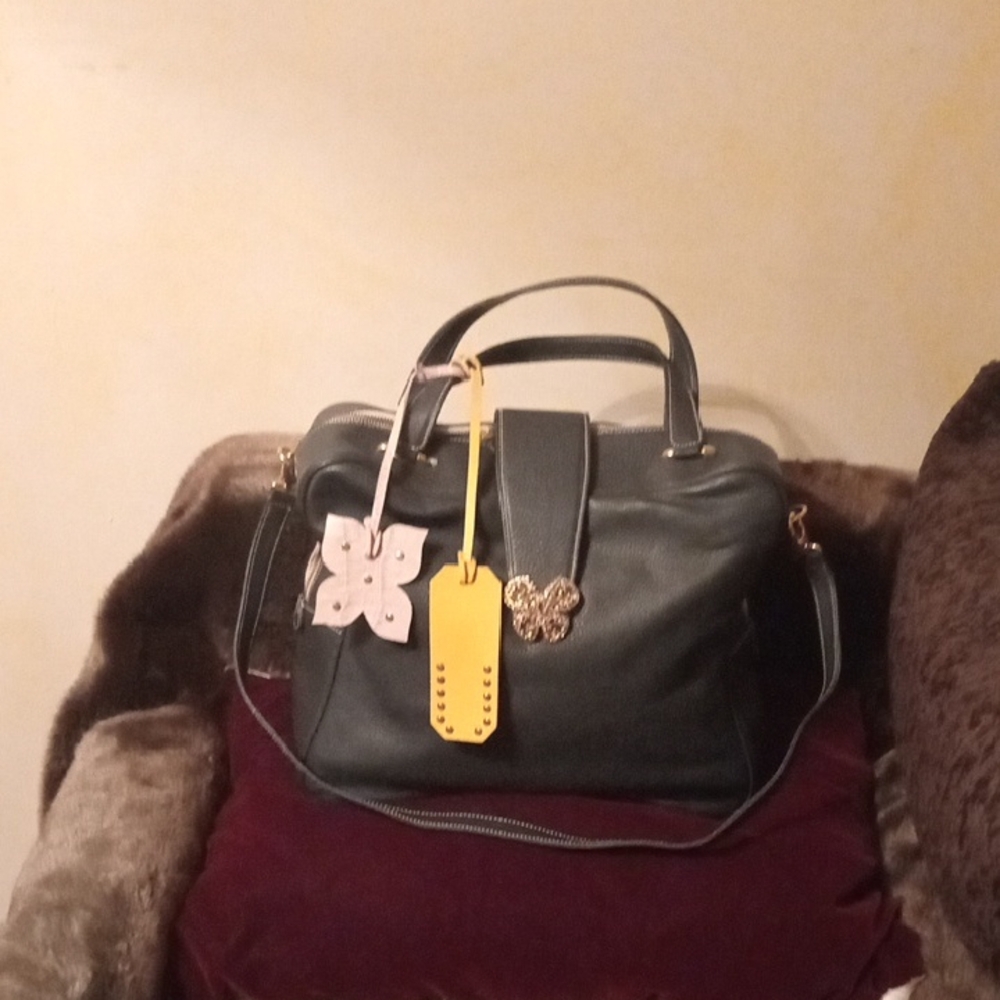 Chic Black Satchel with Butterfly Accent